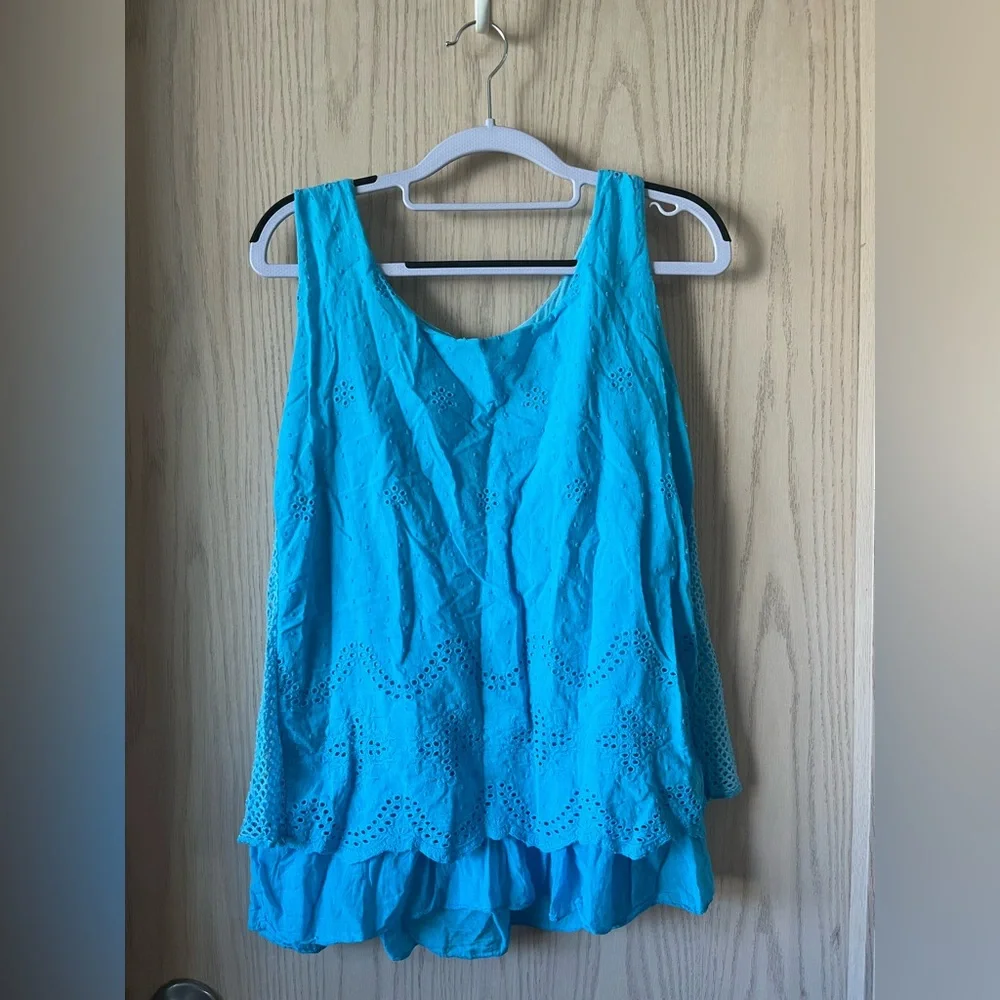 Sky Blue Sleeveless Eyelet & Mesh Top